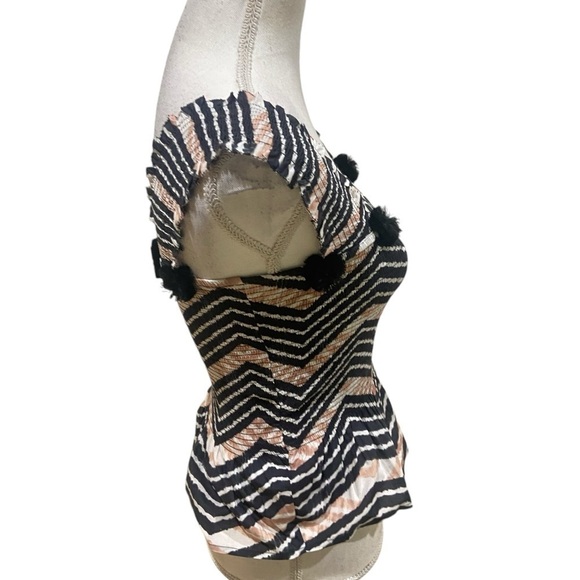 Figue Luella chevron tie dye tribal black/tan/cream shirred peplum top/vest xs - Picture 9 of 13